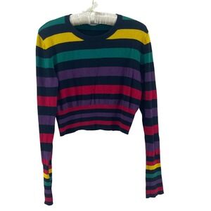 BCBGeneration Striped Cropped Ribbed‎ Knit Sweater Women S Grunge Goth Rainbow